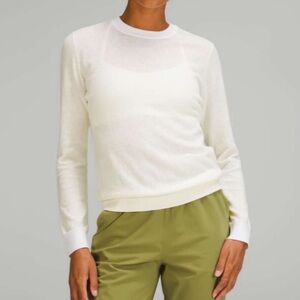 NWT Lululemon Silk-Blend Crewneck Sweater Lemon Sorbet/White size 8